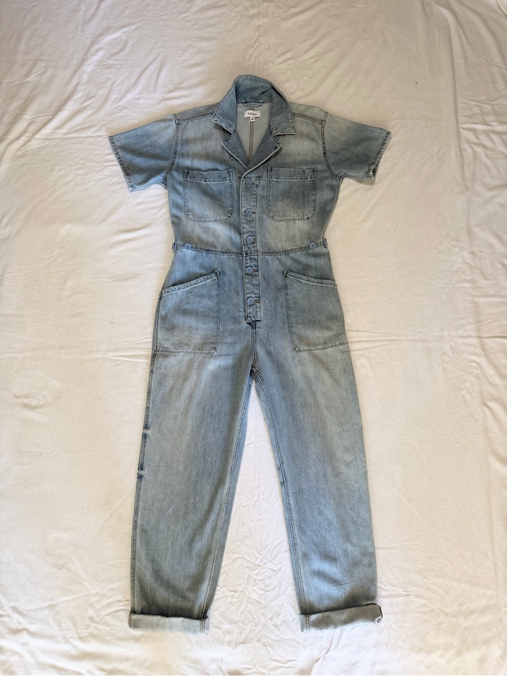 pistola Light Wash Denim Straight-Leg Jumpsuit